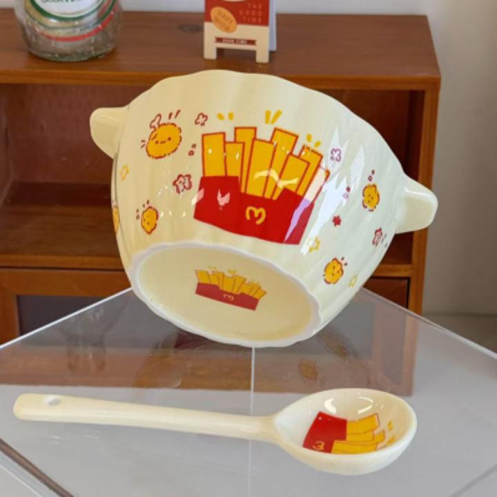 【新品福利】炸鸡薯条 南瓜碗带勺一人食餐具防烫加厚陶瓷少女心
