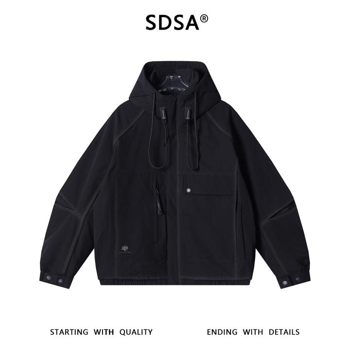 SDSA男士秋冬新款痞帅男装潮牌工装拉链立领连帽羽绒服外套百搭