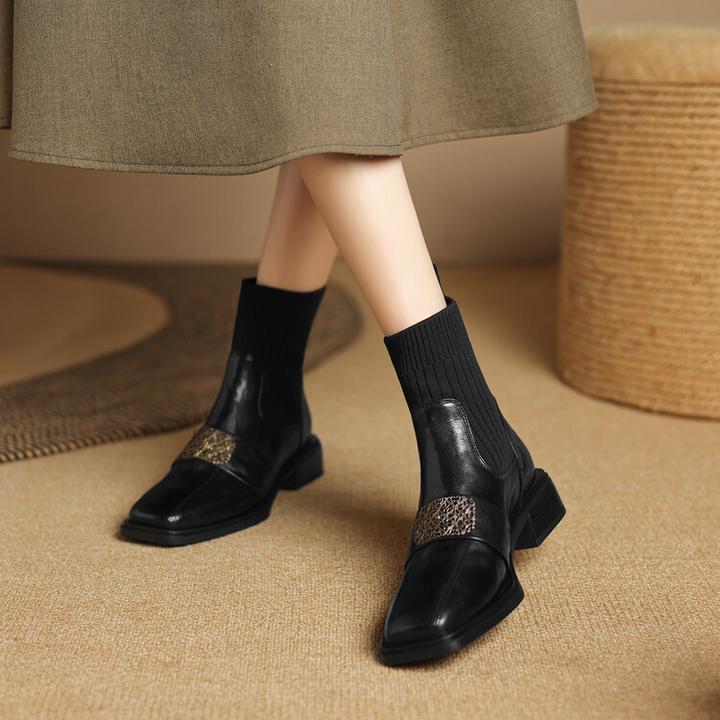 羊皮断码清仓复古百搭真皮短靴女粗跟2025新款高级感时尚百搭袜靴
