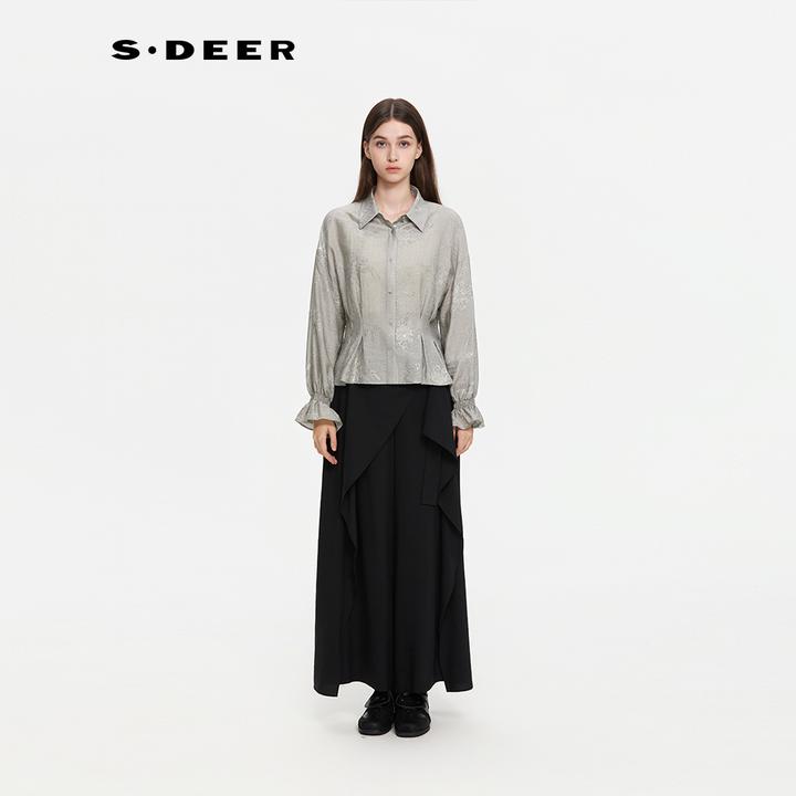 S·DEER圣迪奥气质衬衣长袖轻奢时尚休闲百搭灰色衬衫S253Z0526