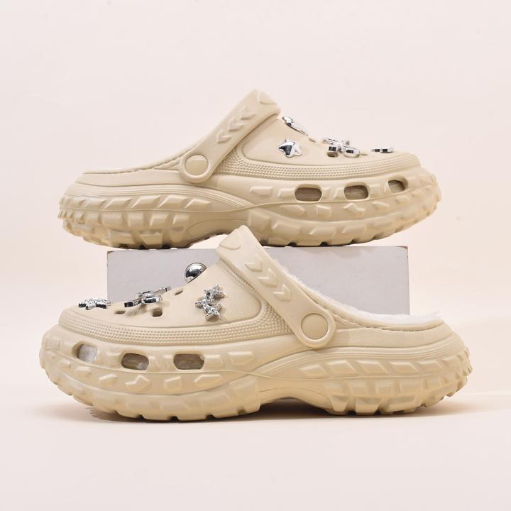 加绒洞洞鞋女2025秋冬新款厚底外穿软底毛毛拖鞋保暖防滑棉鞋