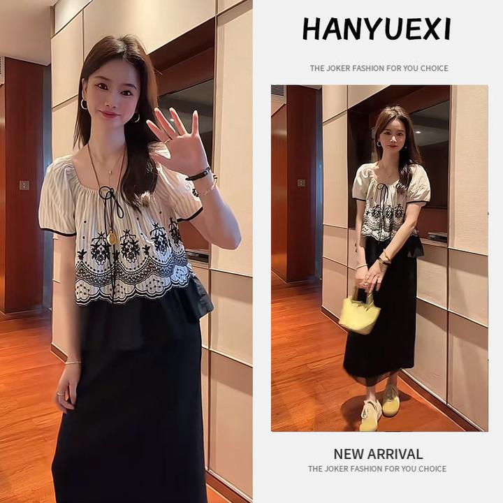 夏季一整套女装2025年新款韩版遮肚显瘦气质短袖上衣半身裙两件套