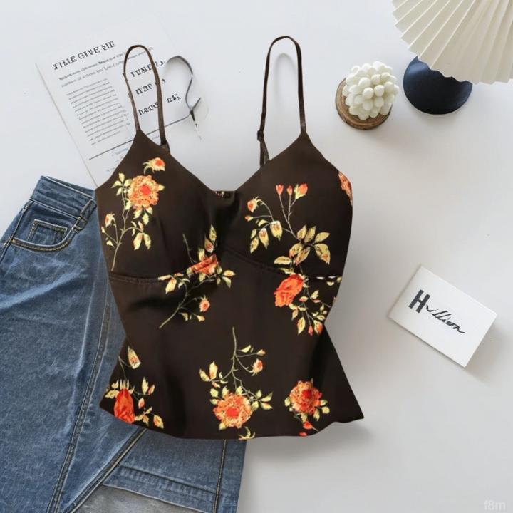 性感美背修身显瘦打底女夏季黑色吊带背心复古防走光内搭胸垫一体