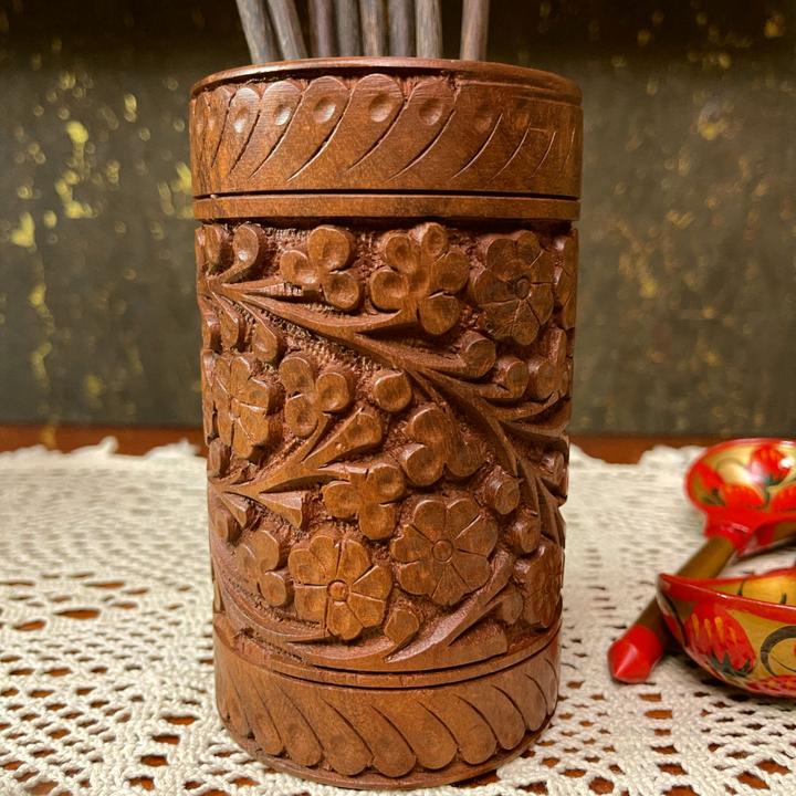 【包邮】精品手工雕刻餐具筒木雕笔筒创意筷子筒复古装饰摆件