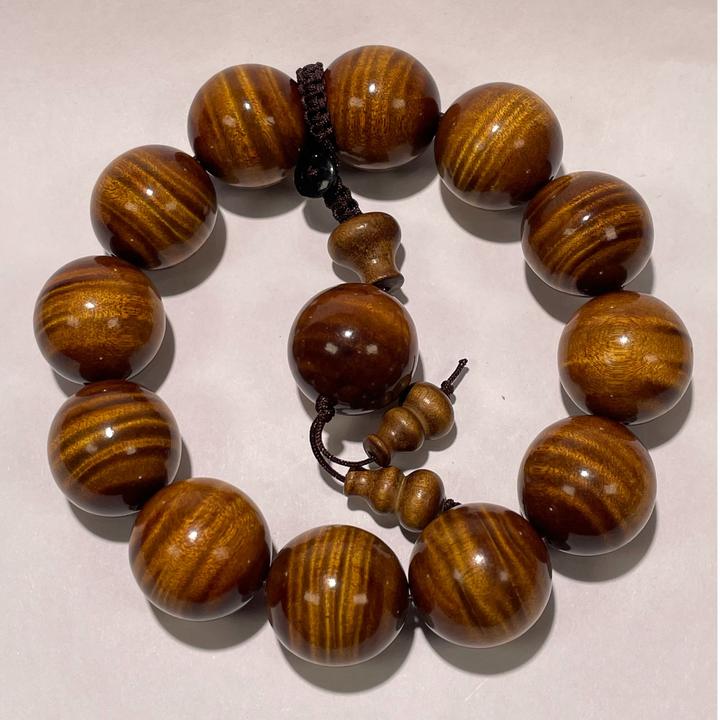 非金属木质手链 小叶桢楠满金丝水波纹文玩手串