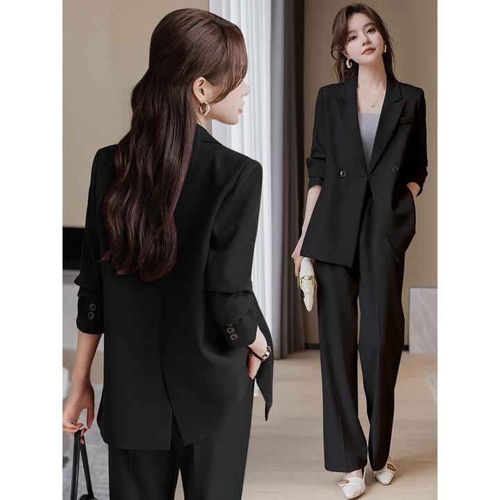 黑色西装洋气女春秋2025新款小个子职业正装休闲西服阔腿裤高级感