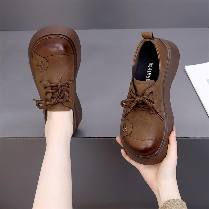 厚底系带时尚单鞋女2025春秋新款学院风百搭乐福鞋圆头平底小皮鞋
