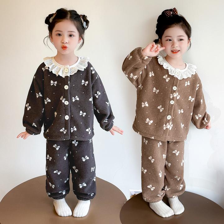女童睡衣秋冬季珊瑚绒加厚女孩宝宝冬季保暖法兰绒儿童冬天家居服