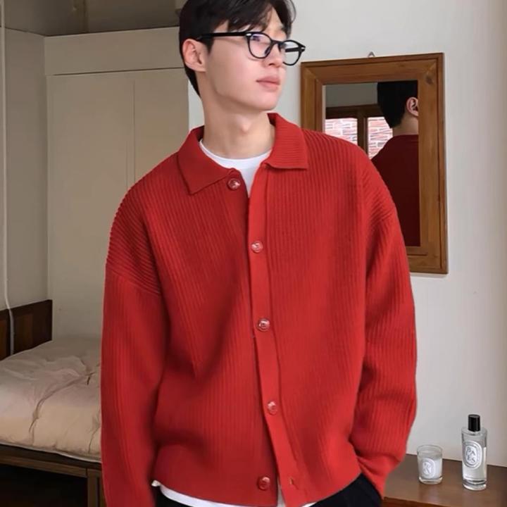 男装日系百搭纯色拉链开衫男针织衫秋冬季爆款翻领叠穿修身毛衣