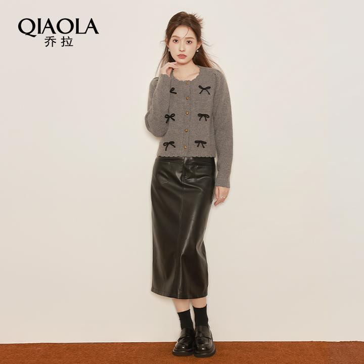 QIAOLA/乔拉【浪漫绮想】秋季北极绒蝴蝶结慵懒减龄A版时尚套装预售