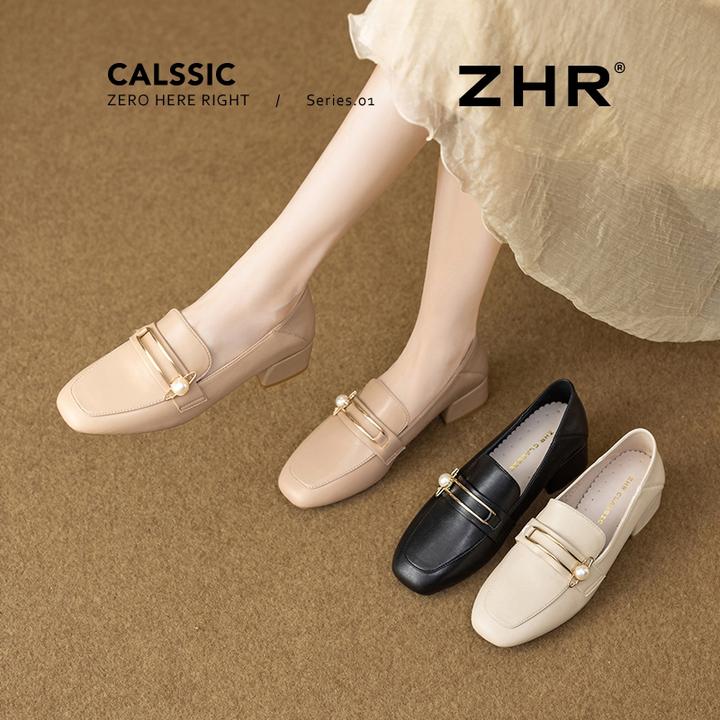 ZHR/则则粗跟英伦单鞋女2023初秋新款气质玛丽珍鞋黑色百搭乐福鞋