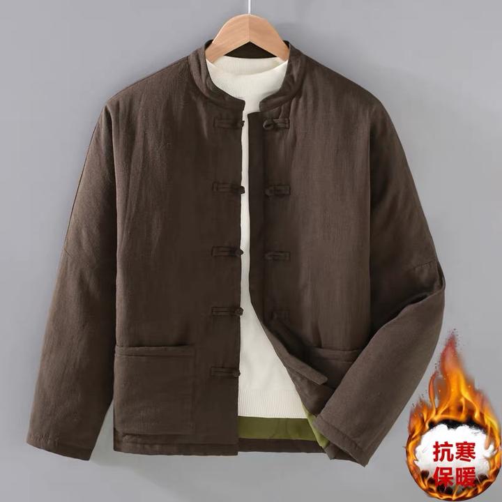 中式国风立领唐装盘扣羽绒棉服加厚保暖棉衣袄子外套天丝亚麻冬装