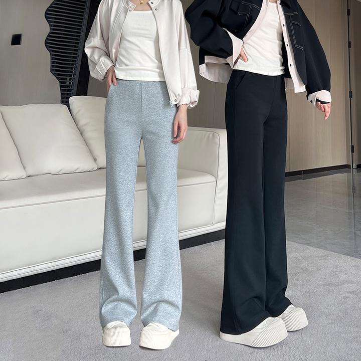 太空棉微喇裤女窄版秋季高腰显瘦垂感修身弹力灰色休闲裤喇叭裤子