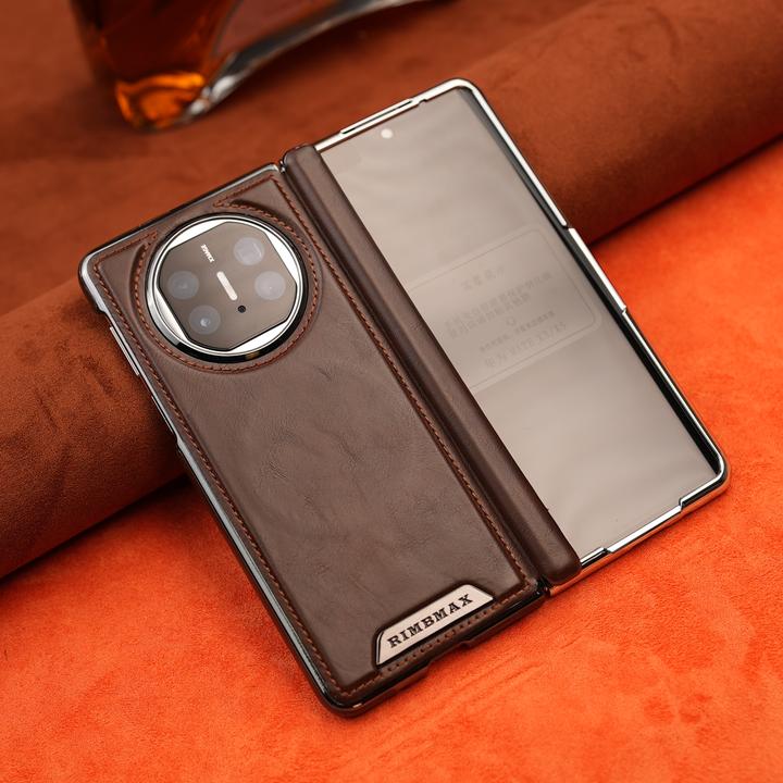 适用于华为MateX6纯色皮纹中轴磁吸手机壳高档商务MateX5/X3前框