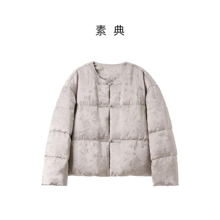 素典【如梦令】鹅绒单排扣女提花羽绒服圆领上衣冬季6152