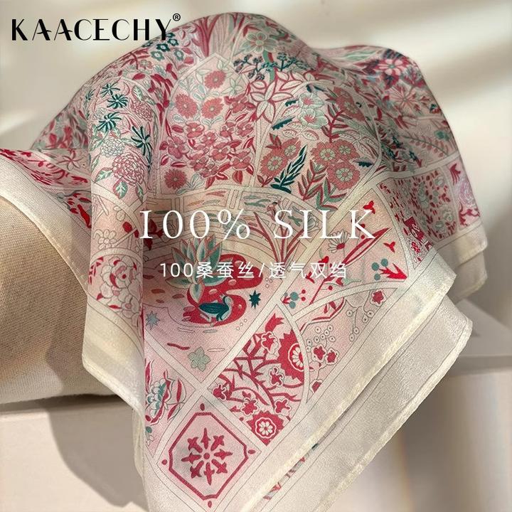 KAACECHY高级感莫奈花园百搭丝巾女爆款2025新款双绉桑蚕真丝方巾