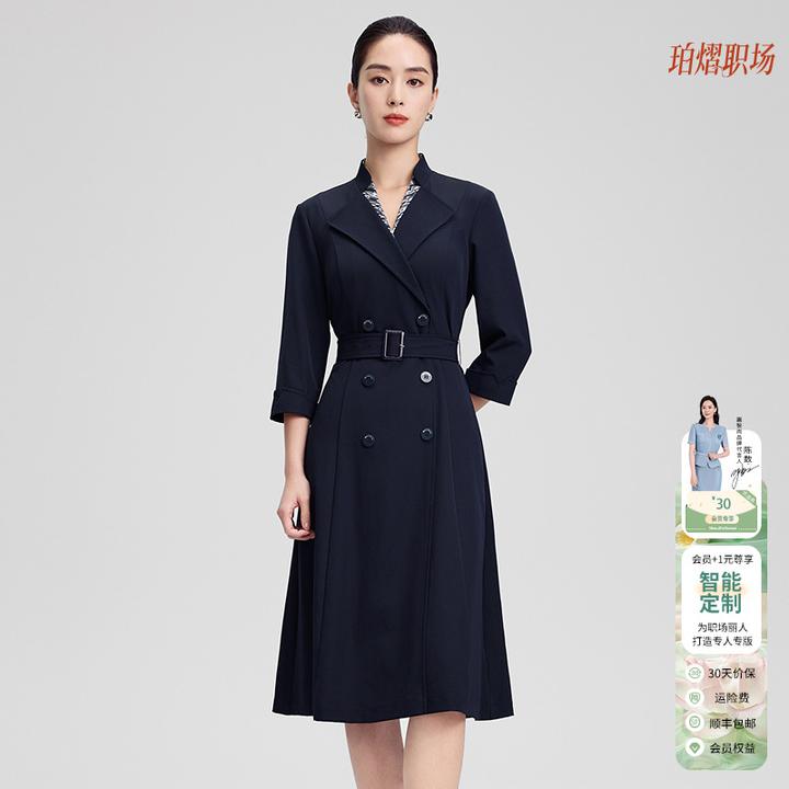 赢智尚深藏蓝色女装连衣裙2025年新款七分袖显瘦中长款ZF02901