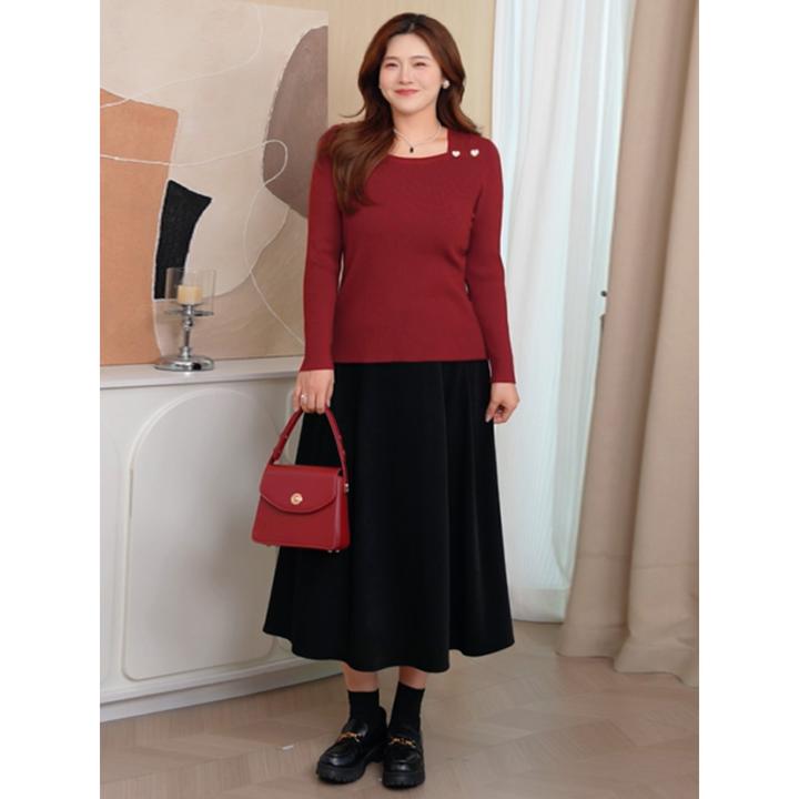 MsShe大码女装2025新款秋装气质褶皱方领舒适套头毛衣C2510020