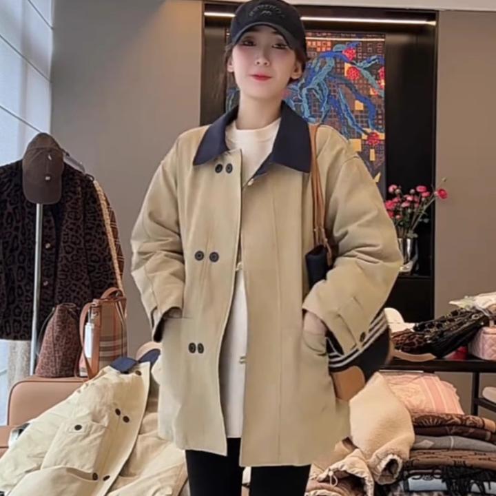英伦风撞色翻领洋气风衣女外套宽松休闲气质超好看2025春秋季新款