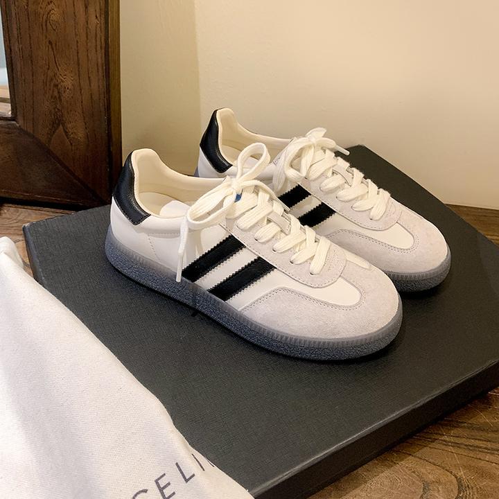 『万达撤柜』小众草莓熊德训鞋女秋季真皮粉色休闲平底复古内阿甘