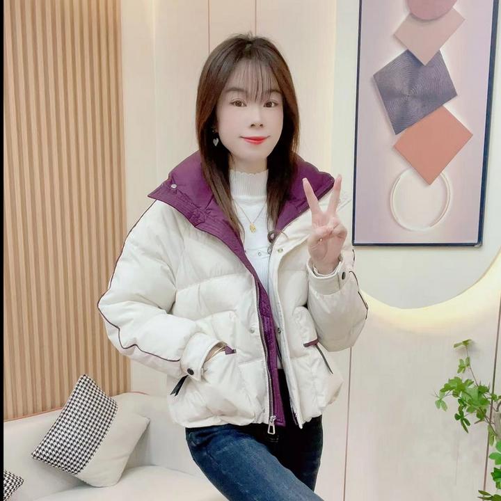 【一见钟情】冬季新款背后爱心压花时尚撞色拼接加厚防寒保暖棉外套