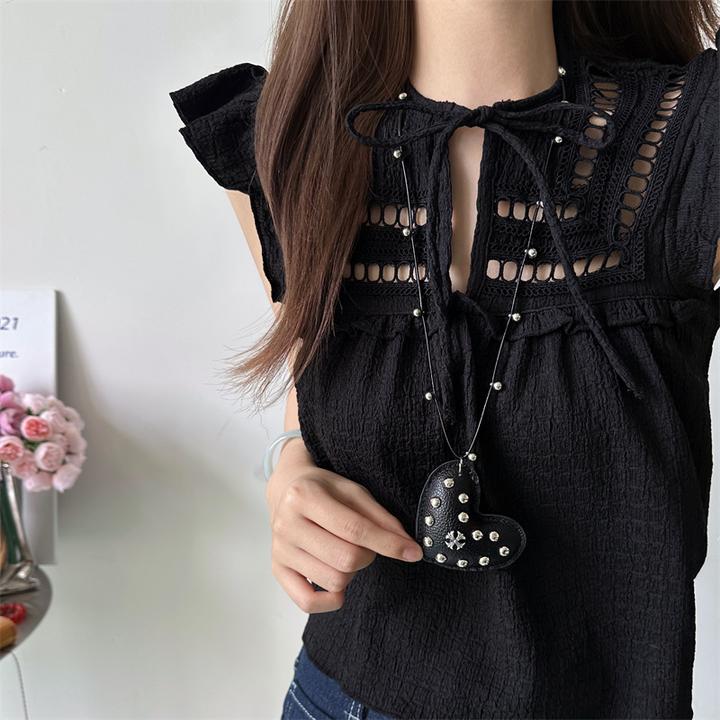 非金属棉绳项链 X5994-1复古朋克黑色爱心项链时尚百搭甜酷辣妹