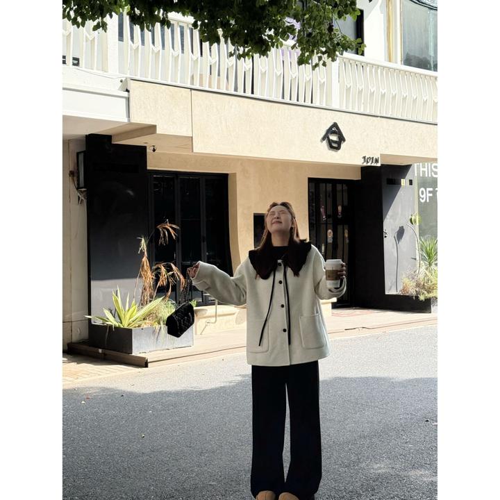 楠序【挪威冬日】源子微胖女装 2025冬季双面呢羊毛外套大衣YZ37299