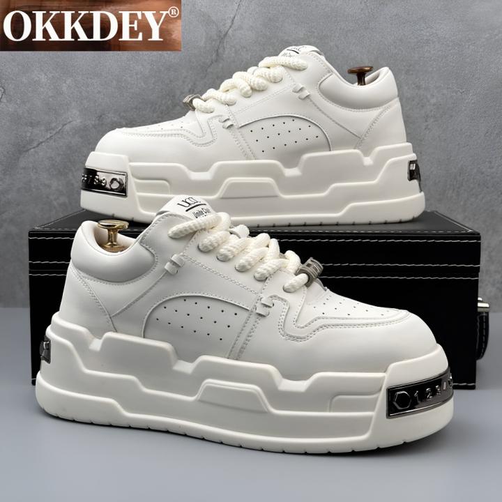 okkdey厚底板鞋男款增高小白鞋男士秋冬休闲加绒鞋轻奢潮牌男生鞋