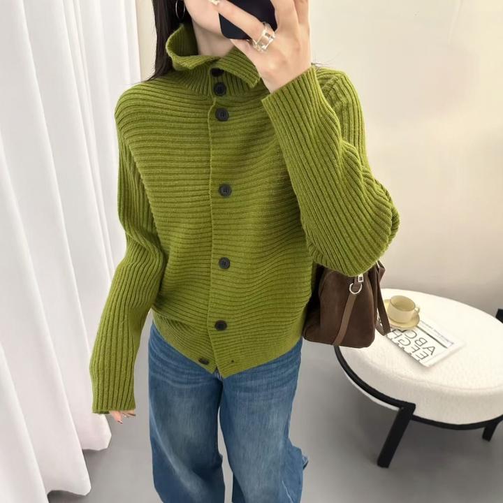 3439韩系老钱风高领针织开衫女秋冬季新款慵懒风休闲显瘦减龄