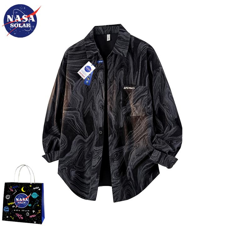 NASA SOLAR日系痞帅长袖衬衣男士秋季新款复古老钱风宽松衬衣外套