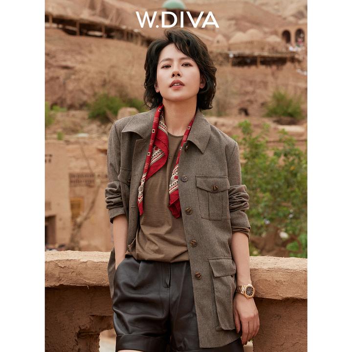 W.Diva【暮城】正肩挺括人字纹绵羊毛西装外套老钱风女装53C042812