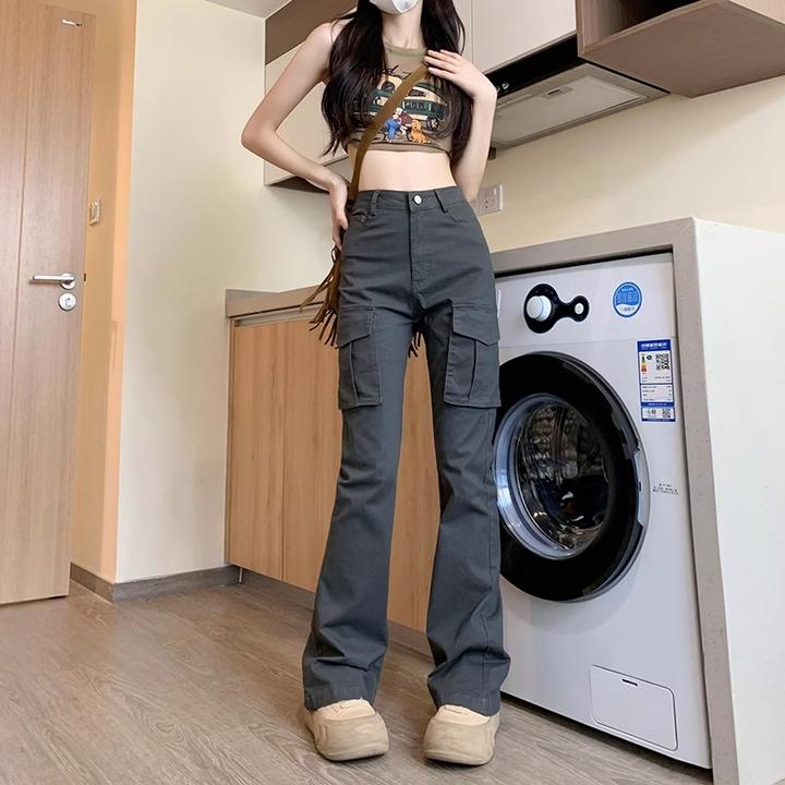 美式微喇工装裤女春秋2025新款小个子高腰显瘦辣妹修身休闲裤子