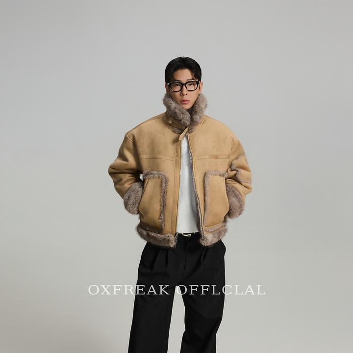 OXFREAK「皮毛一体 雾面麂皮」双面穿座山雕夹克棉服男机车服外套