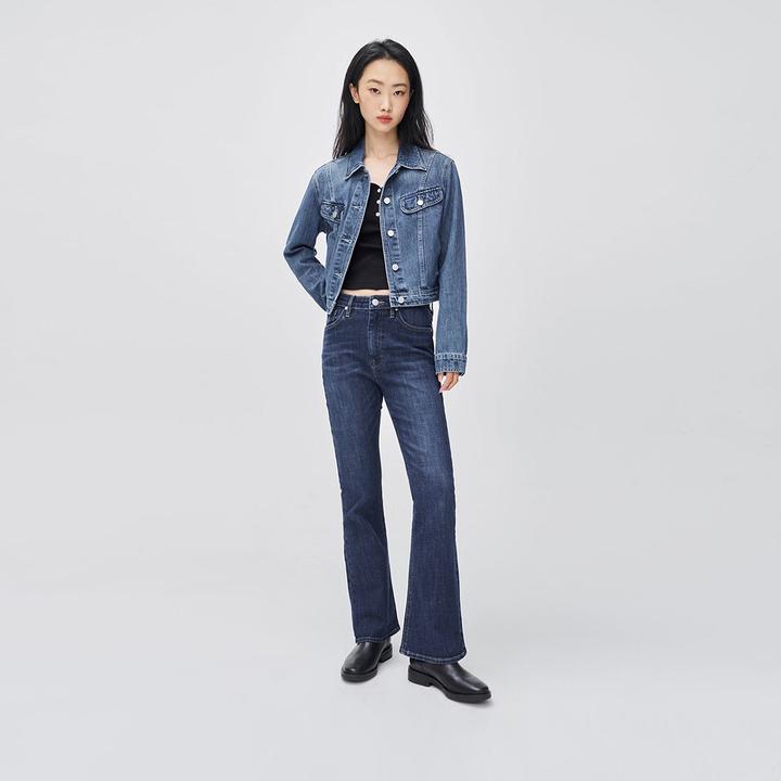 【426微喇裤】Lee25早秋琥珀流光修身显瘦高腰深蓝色女牛仔裤潮流