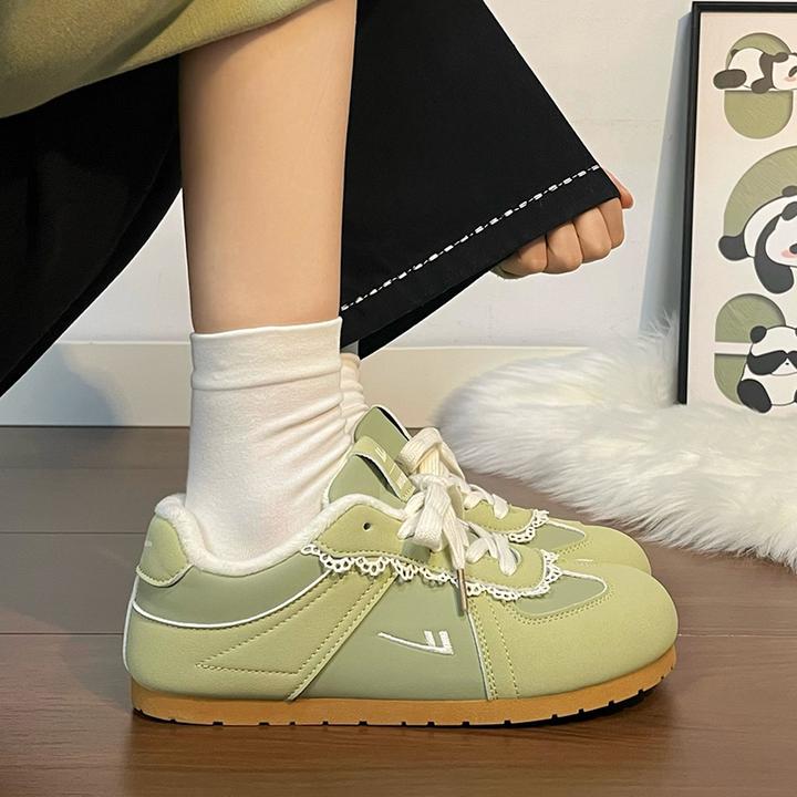回力女鞋秋冬季新款加绒德训鞋抹茶绿休闲板鞋ins小众百搭小白鞋