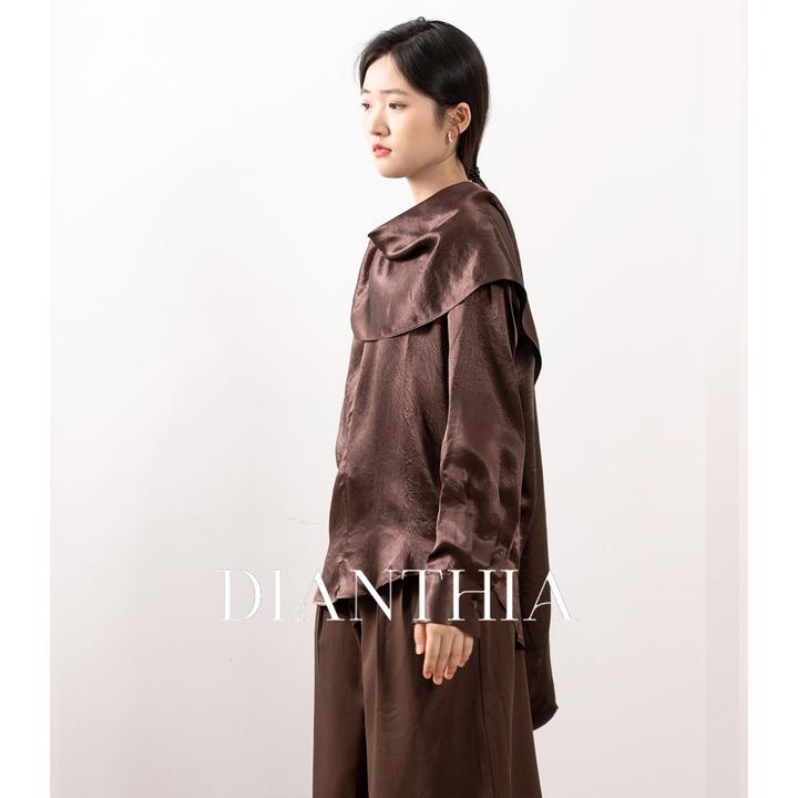 DianThia衬衫女2025新款时尚洋气100%醋酸飘带衬衫领设计长袖上衣