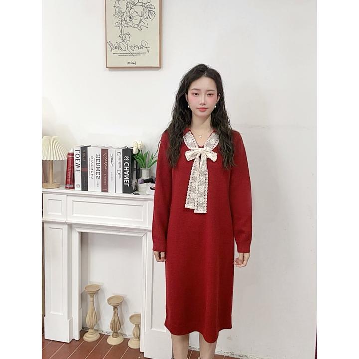 IEF/爱依服2025新款秋冬季高级时尚温柔百搭显瘦毛织长上衣裙