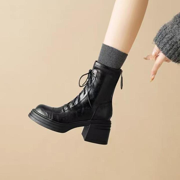 美拉德明星同款百搭靴子高跟厚底气质百搭2025秋季新款马丁靴女