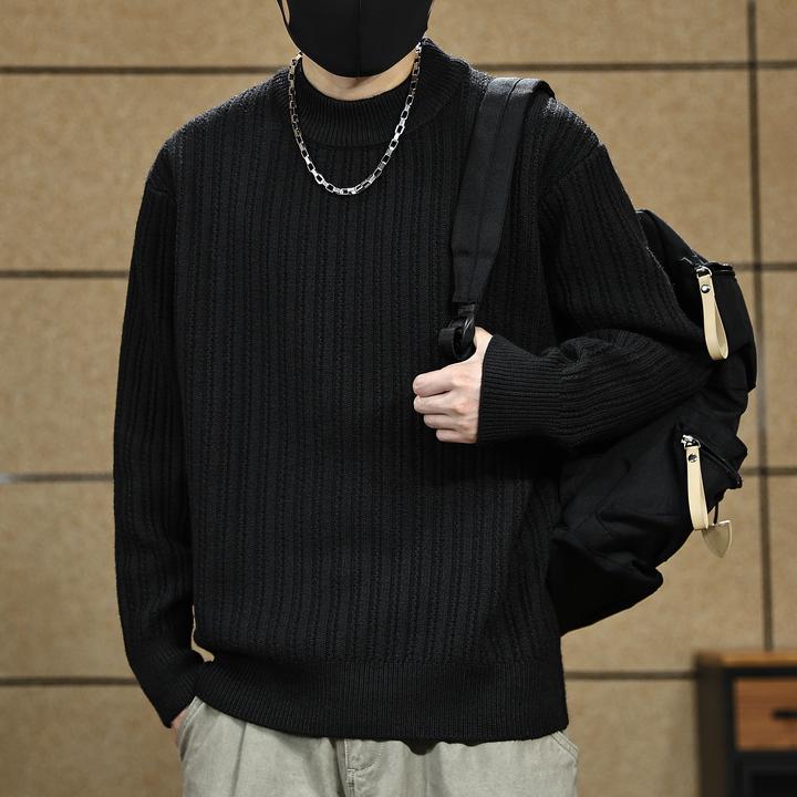 美式重磅半高领毛衣男士秋冬季新款宽松肌理感休闲保暖针织外套男