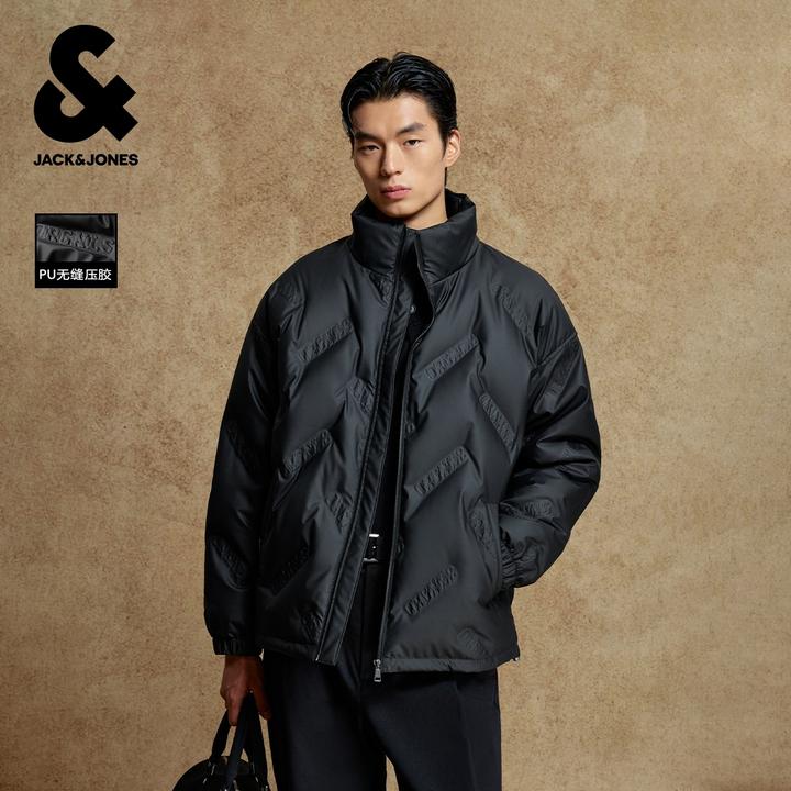 杰克琼斯男装秋冬季羽绒服新款时尚衣身压胶字母立领宽松保暖上衣