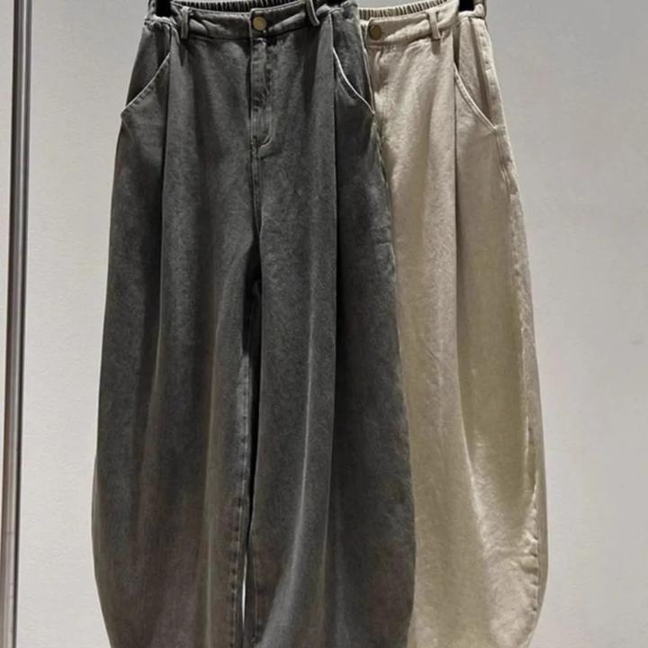 美式大码260-300斤牛仔裤胖mm复古做旧松紧腰显瘦直筒阔腿裤ins潮