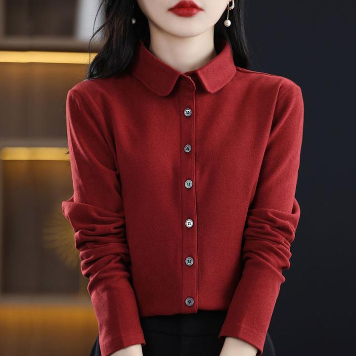 新款百搭通勤磨毛设计保暖亲肤秋冬季肤内搭打底女士德绒衬衫上衣