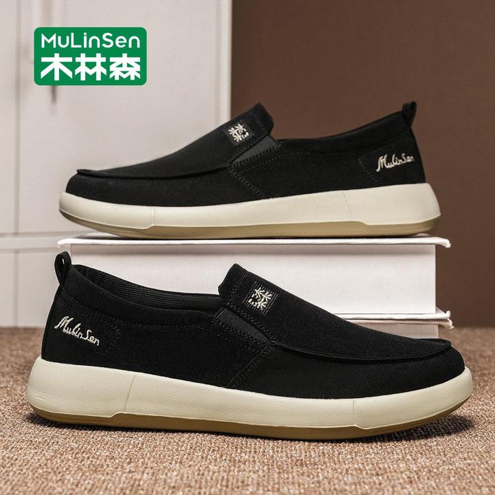 木林森男鞋秋季薄款透气轻便软底男士老北京布鞋懒人一脚蹬休闲鞋