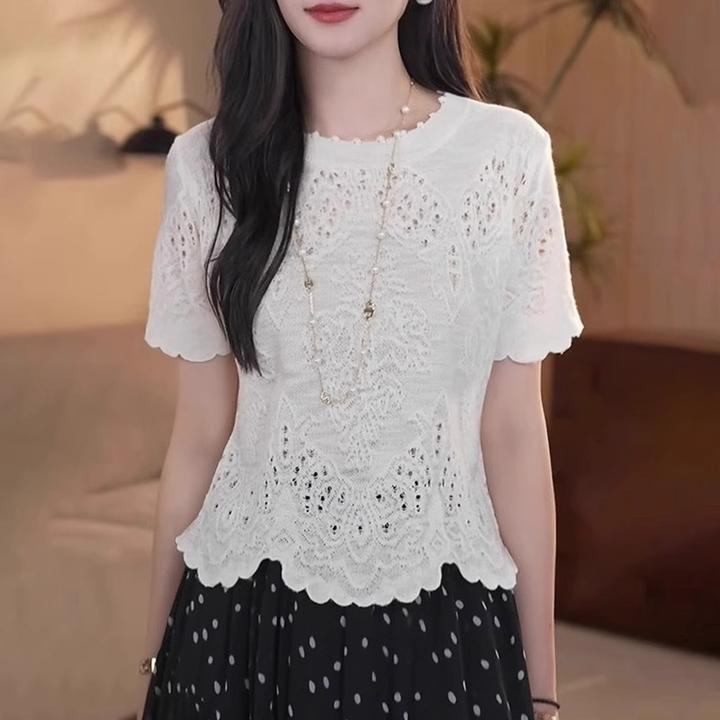 白色短袖t恤女2025夏季新款时尚洋气减龄轻奢高级感镂空体恤上衣
