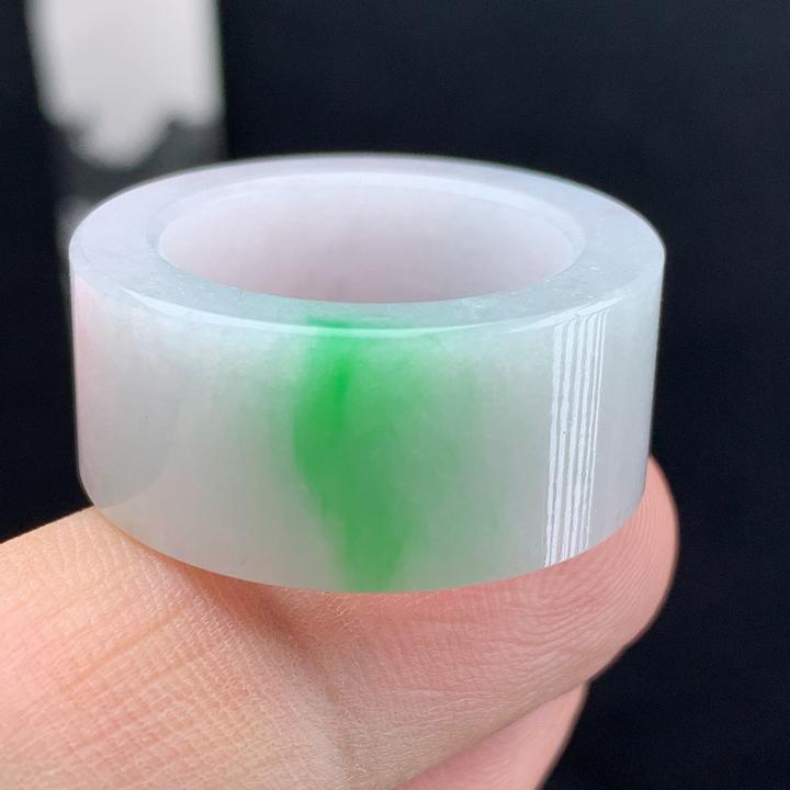 优惠内径20.4玉石缅甸纯天然翡翠a货飘花绿色方宽边戒指圈扳指