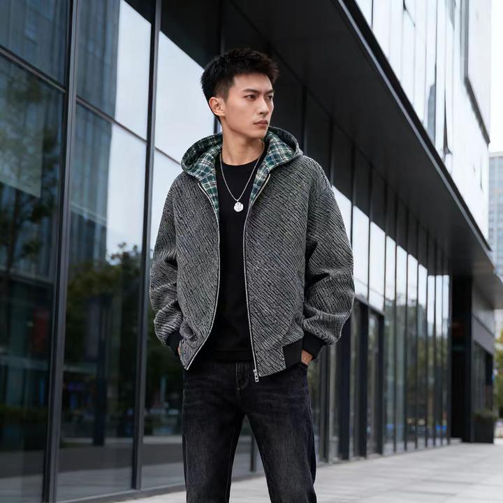 潮流连帽秋款宽松美式复古大气保暖外套美式短款男士摇粒绒夹克