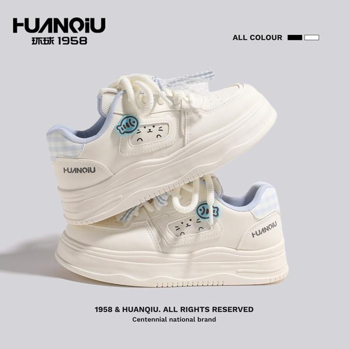 环球百搭蝴蝶结2025秋新款厚底增高小白鞋女运动爆款面包鞋休闲鞋