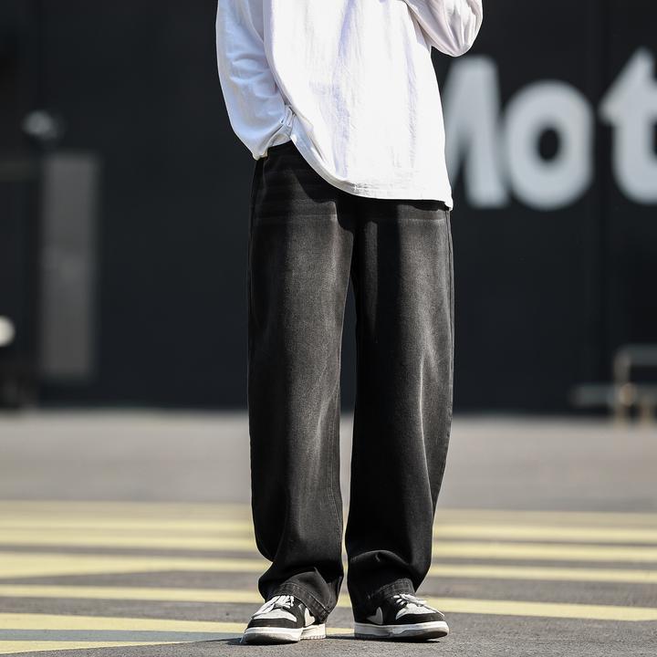 春秋季直筒 复古美式水洗做旧 男士潮流阔腿休闲牛仔裤K53