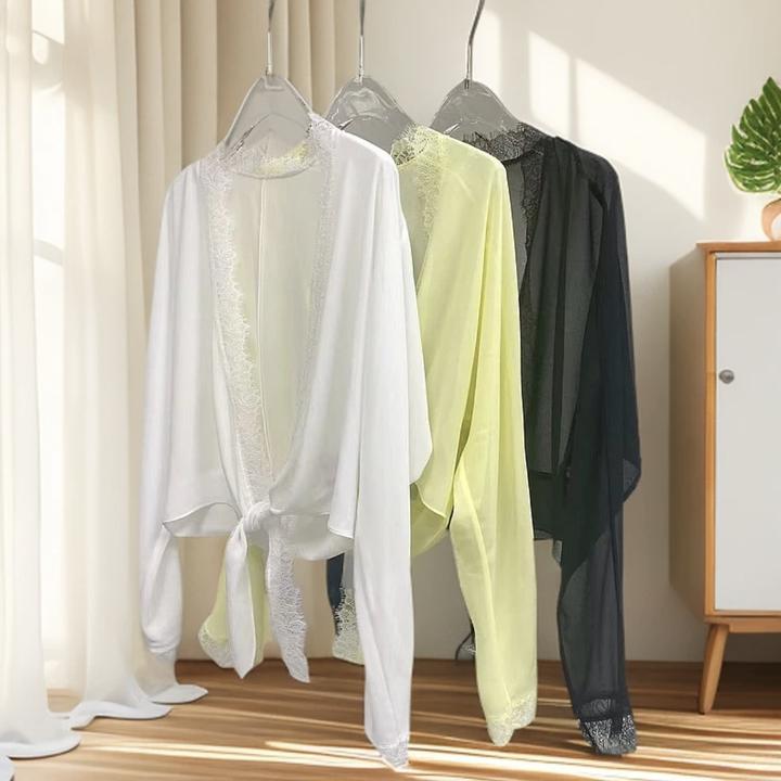 蕾丝长袖披肩拼接外搭防晒衫时尚洋气乔其纱开衫上衣女夏季薄款