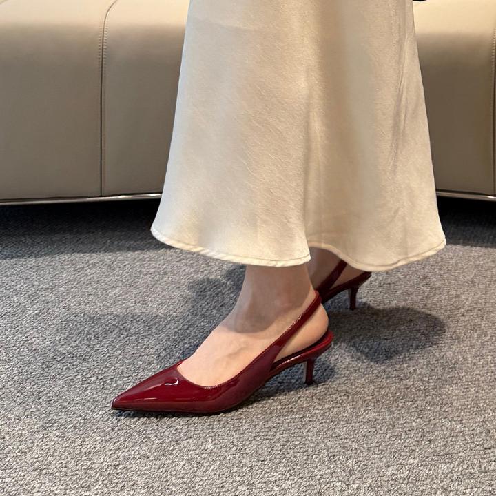 怀鸢法式尖头裸色高跟鞋女夏2025新款气质细跟百搭包头后绊带凉鞋